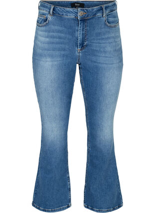 Ellen bootcut jeans med hög midja, Blue denim, Packshot image number 0