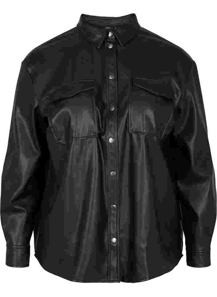 Skjorta i läderimitation, Black, Packshot image number 0