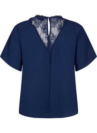 Kortärmad blus med spets , Navy Blazer, Packshot image number 1
