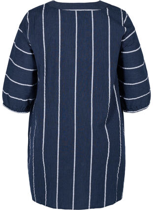 Randig tunika i bomull med 3/4-ärmar, N.Sky w.White Stripe, Packshot image number 1