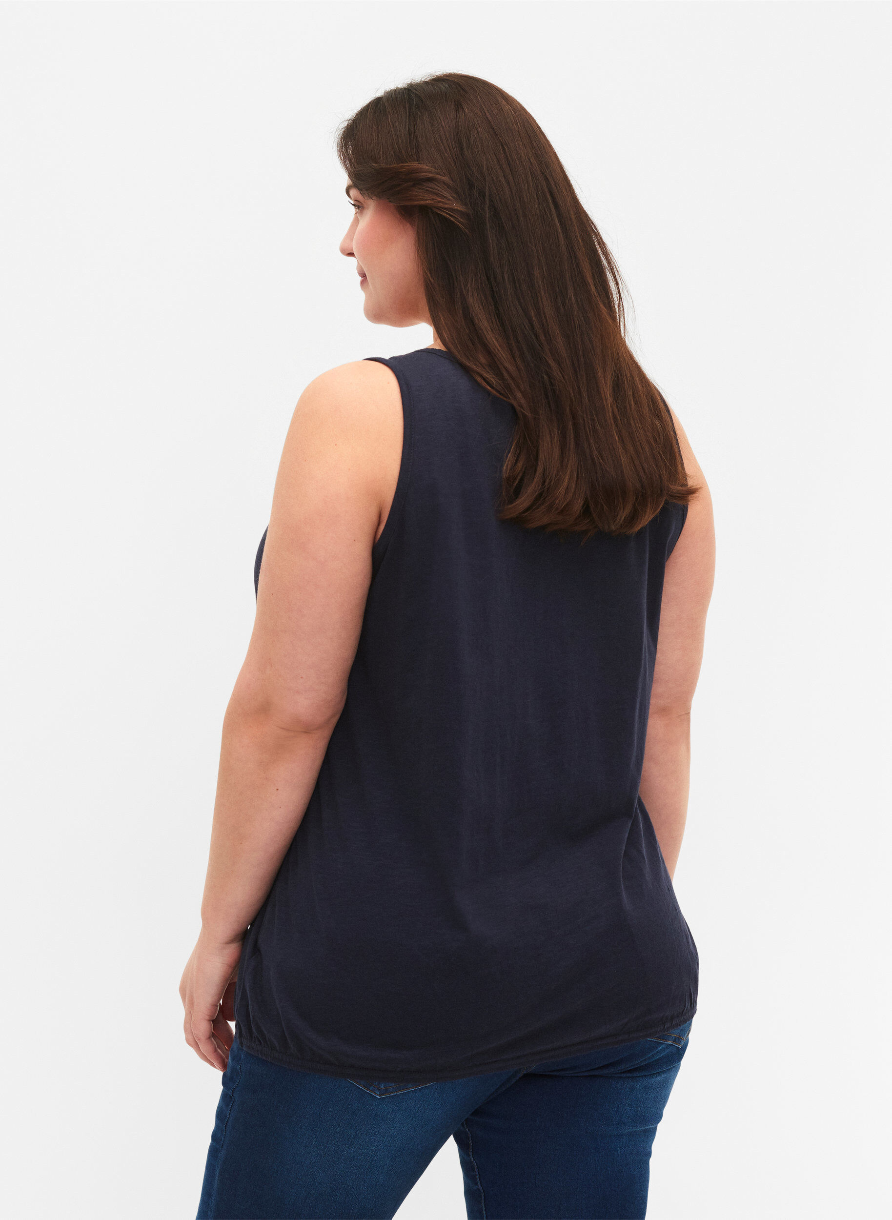 Zizzi Bomullstopp med spetskant, Navy Blazer, Model image number 1