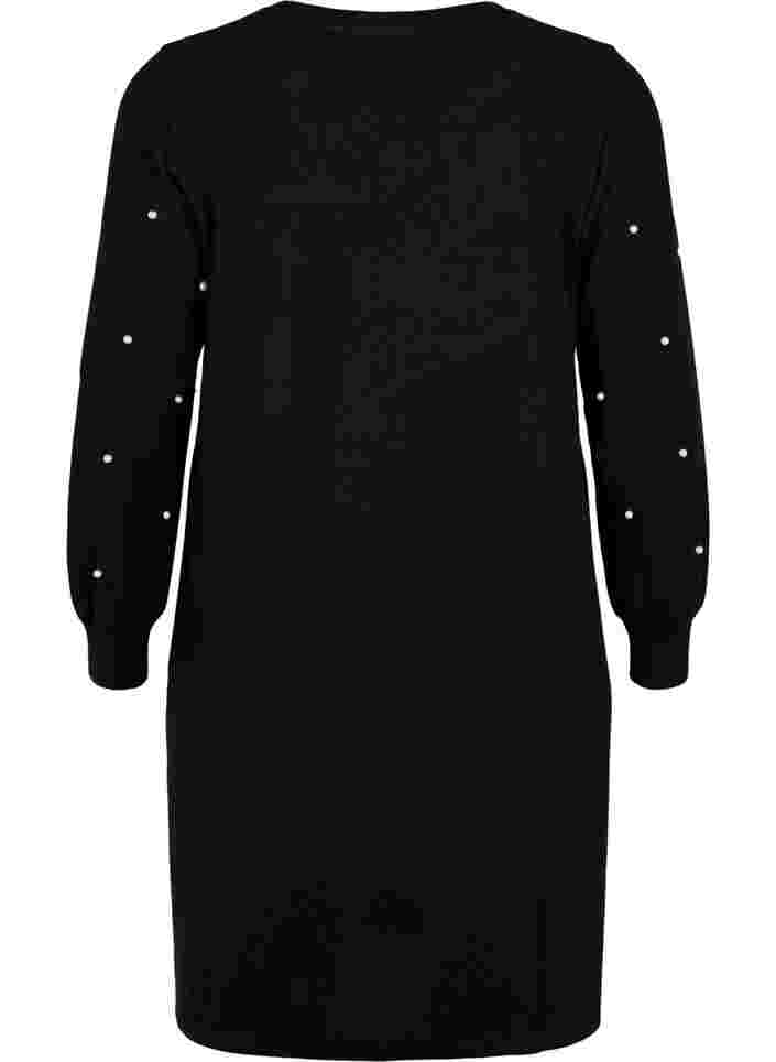 Långärmad klänning med pärldetaljer, Black, Packshot image number 1