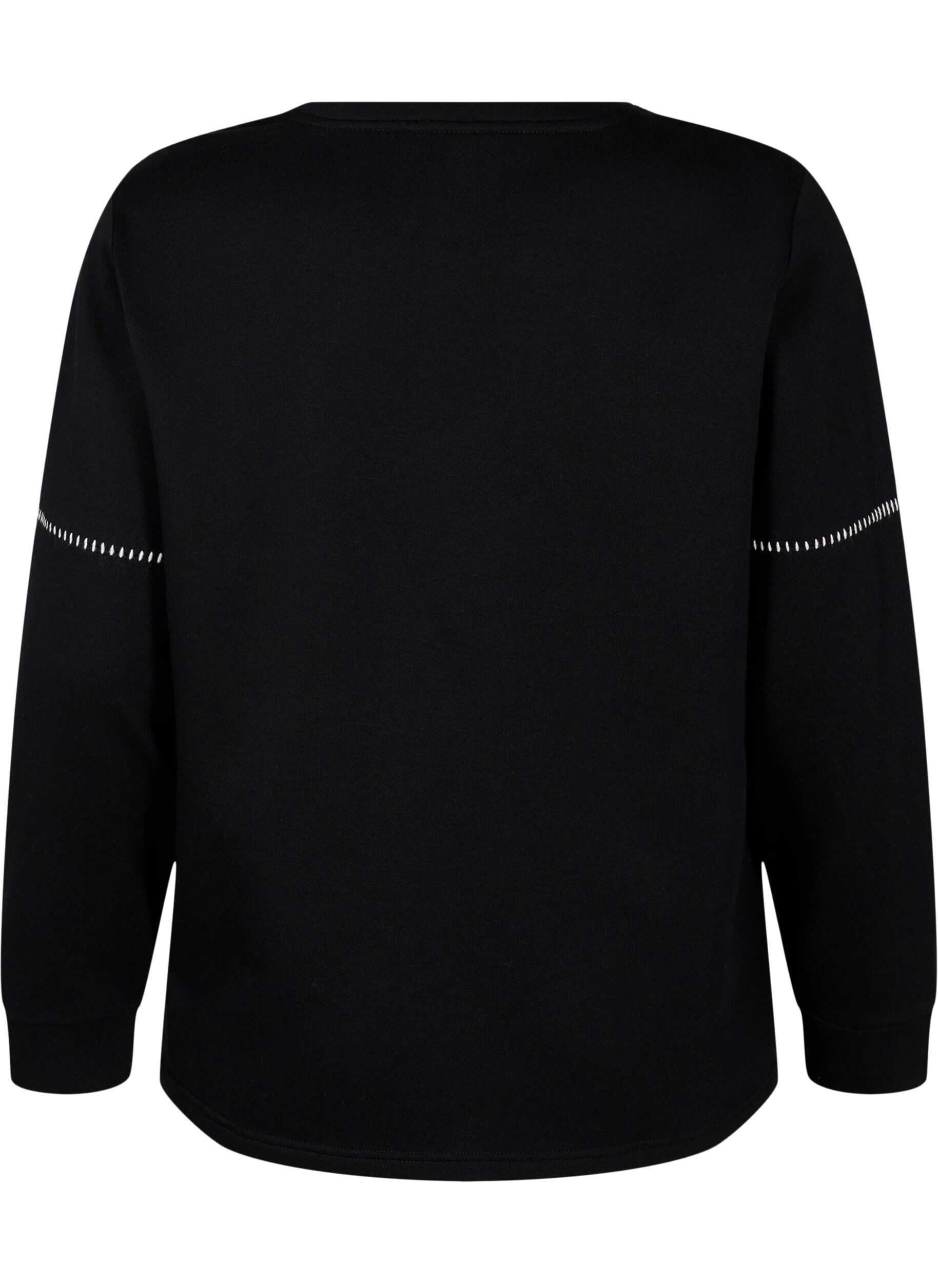 Zizzi Sweatshirt med kontrasts&ouml;mmar, Black, Packshot image number 1