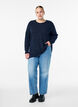 L&aring;ng&auml;rmad blus med textur, Bl&aring;, Model image number 1
