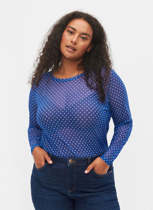 Mesh-tröja med tryck, Classic Blue Dot, Model image number 0