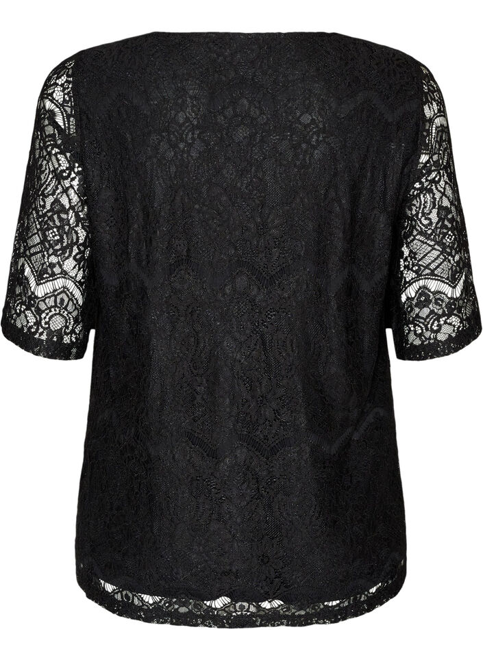 Blus i spets med dekorativa knappar, Svart, Packshot image number 1