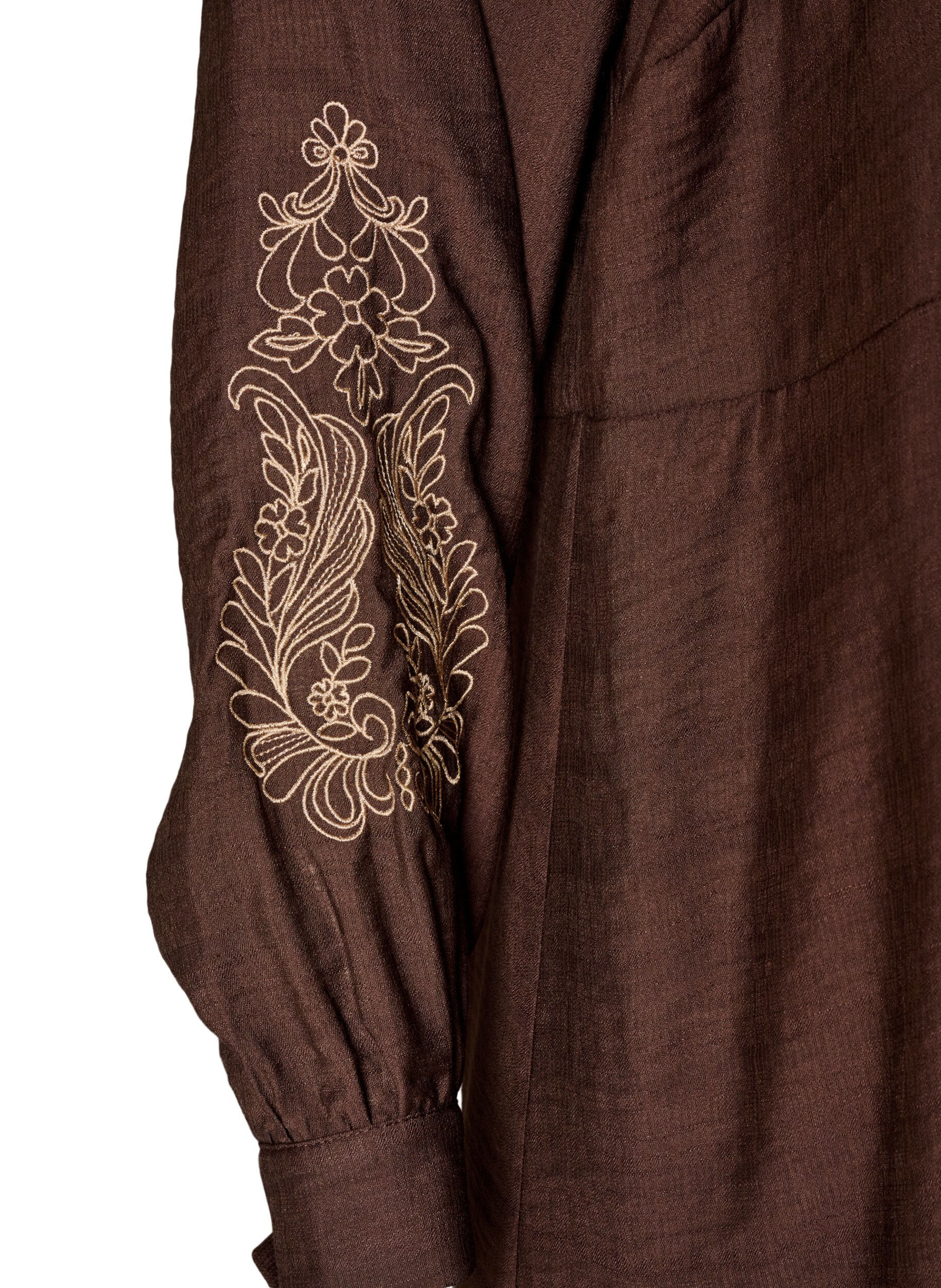 ZizziKl&auml;nning i viskos med broderi och volanger i lager, Brun, Packshot image number 3