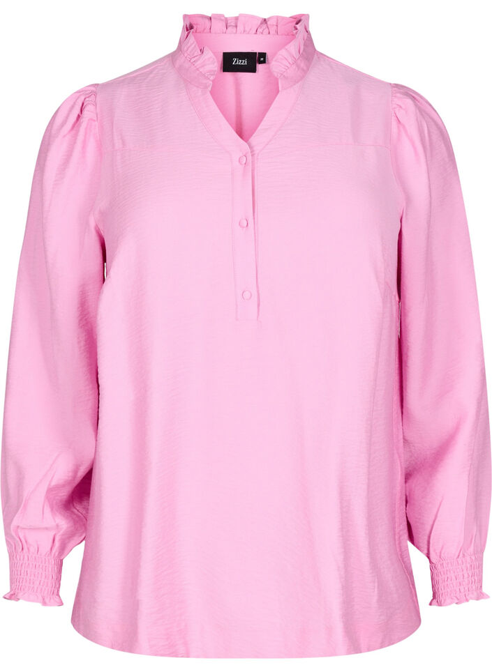 Blus med volangkrage, Rosa, Packshot image number 0