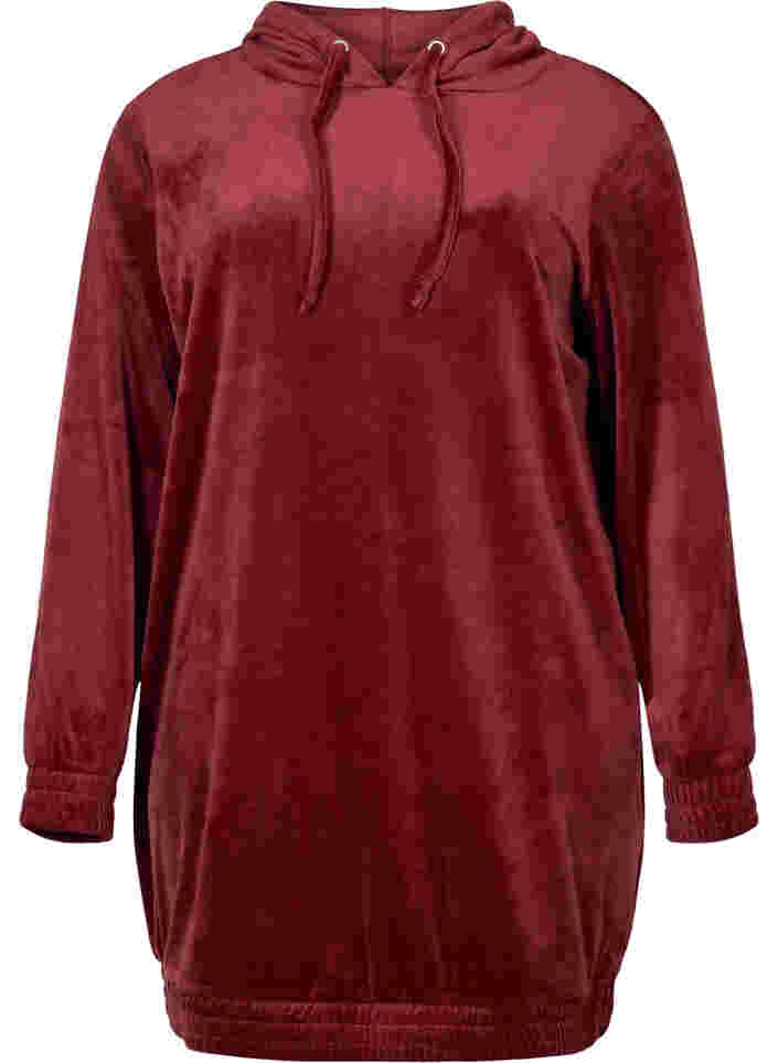 Sweatshirtklänning i velour med huva, Cabernet, Packshot image number 0