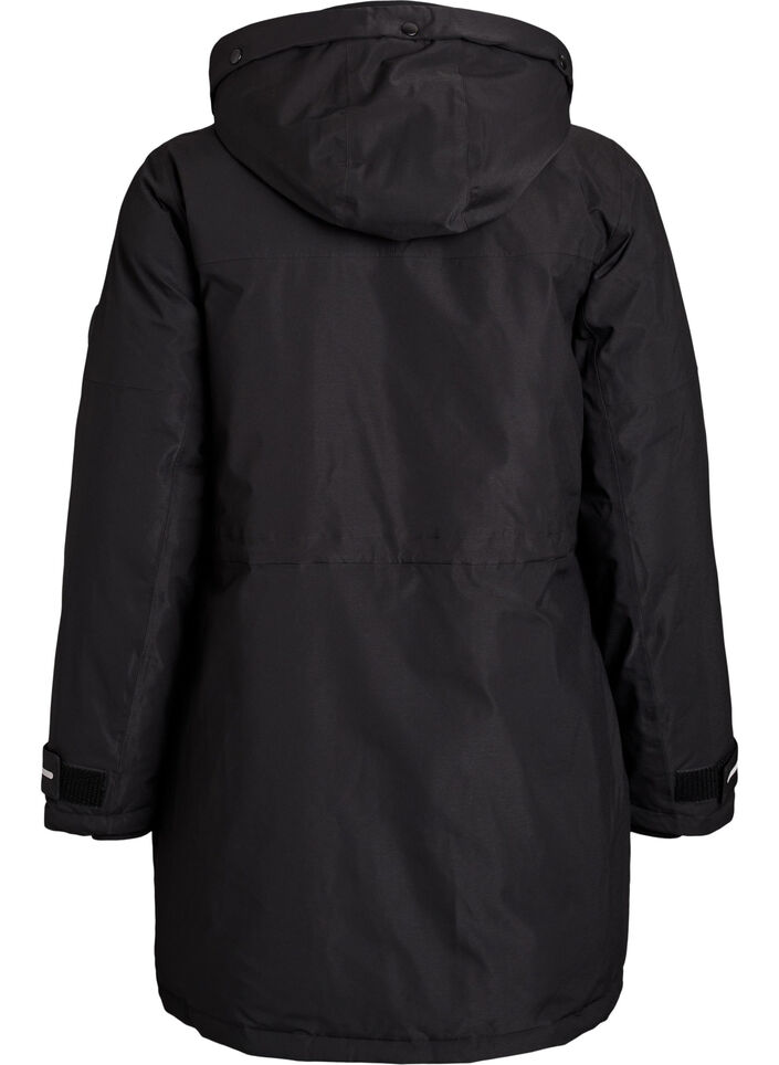 Vattenavvisande parkas med huva och funktionella detaljer, Svart, Packshot image number 1