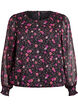 Blommig blus i chiffong med genomskinliga &auml;rmar, Svart, Packshot image number 0
