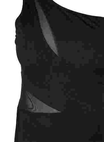 One-shoulder baddräkt med mesh, Black, Packshot image number 2