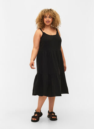 Enkel axelbandsklänning i bomull, Black, Model image number 2