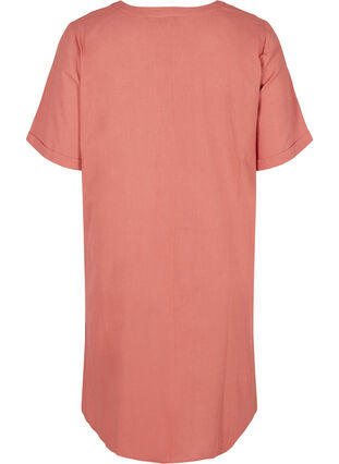Kortärmad klänning i bomullsmix med linne, Canyon Rose, Packshot image number 1