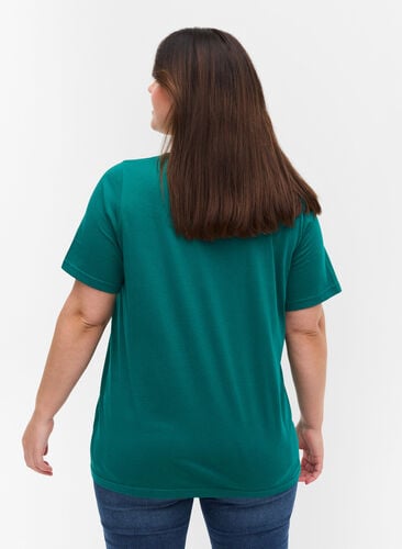 T-shirt i ekologisk bomull med v-ringning, Teal Green, Model image number 1