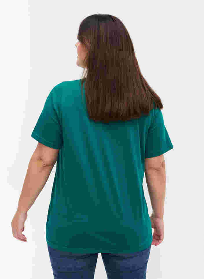 T-shirt i ekologisk bomull med v-ringning, Teal Green, Model image number 1