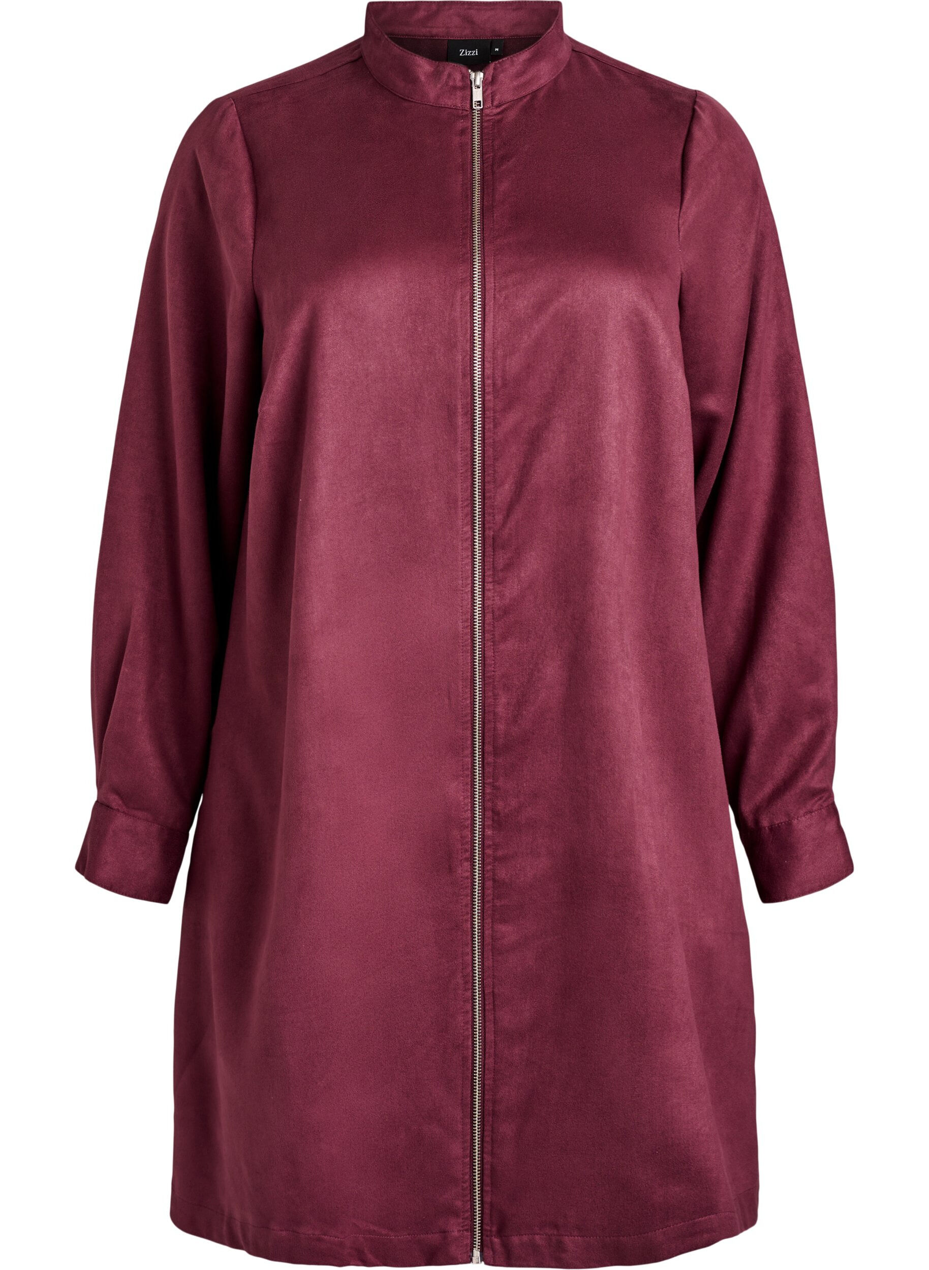 L&aring;ng skjorta i mockaimitation med dragkedja