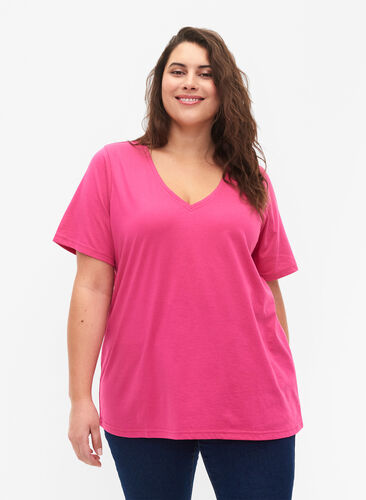 FLASH - T-shirt med v-ringning, Raspberry Rose, Model image number 0