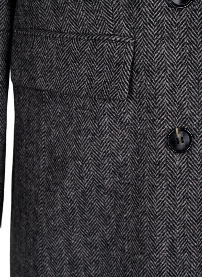 Lång ullrock med fiskbensmönster, Dark Grey Melange, Packshot image number 3