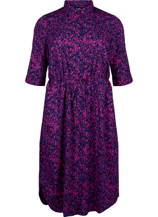 FLASH – Skjortklänning med tryck, Pink Blue AOP, Packshot image number 0