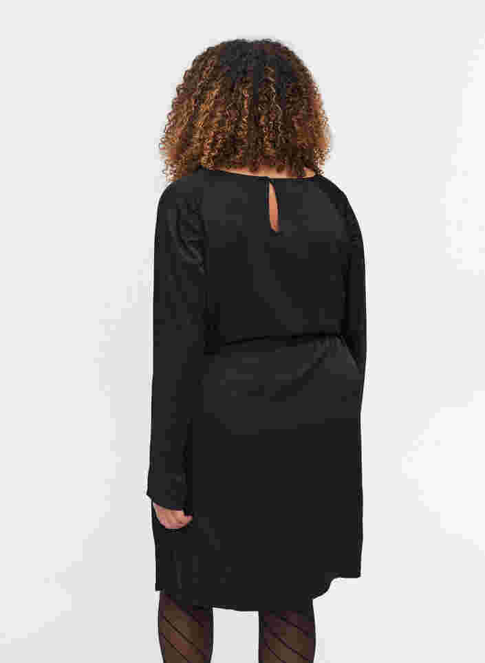 Långärmad klänning med matchande midjebälte, Black, Model image number 1