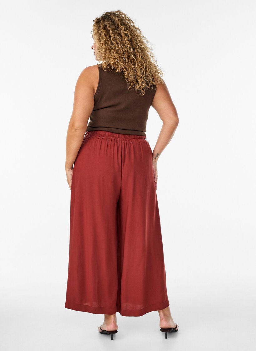 Culottes i viskos med h&ouml;g midja och vida ben, R&ouml;d, Model image number 1