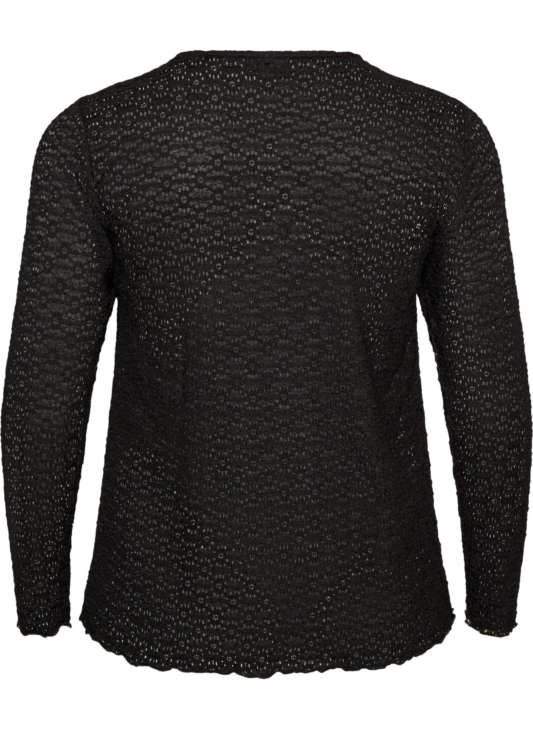 ZizziBlus med h&aring;lm&ouml;nster och l&aring;nga &auml;rmar, Svart, Packshot image number 1