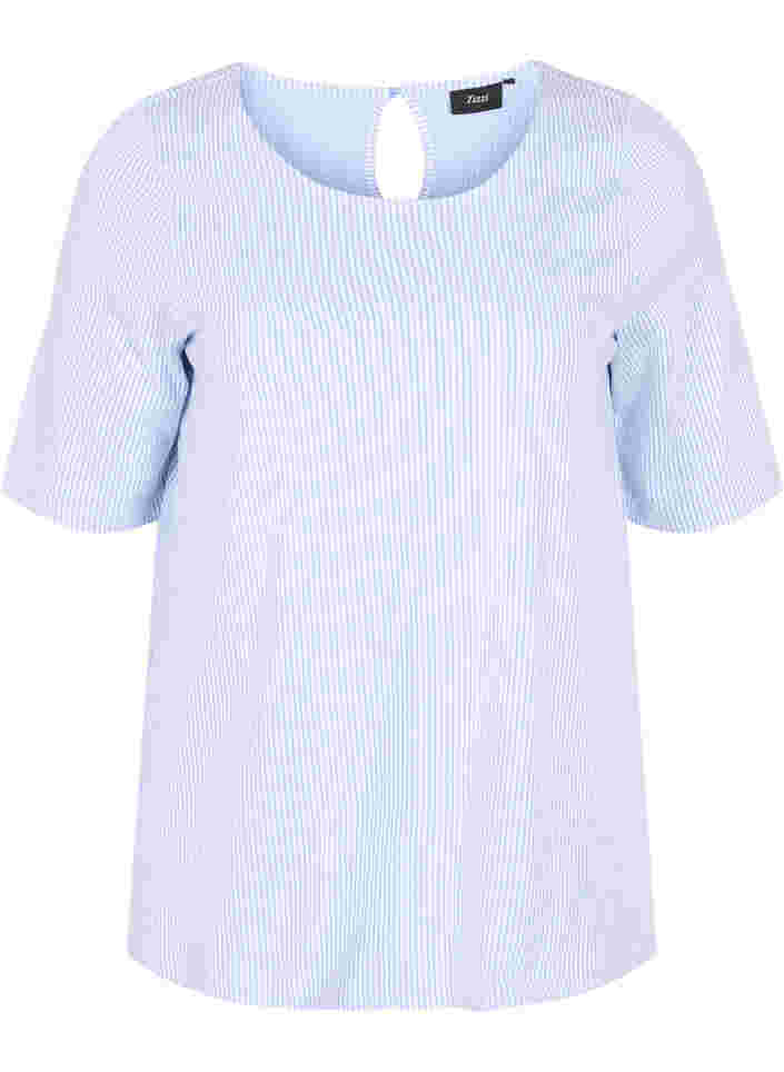 Randig blus med 3/4-ärmar, Lavender L Stripe, Packshot image number 0