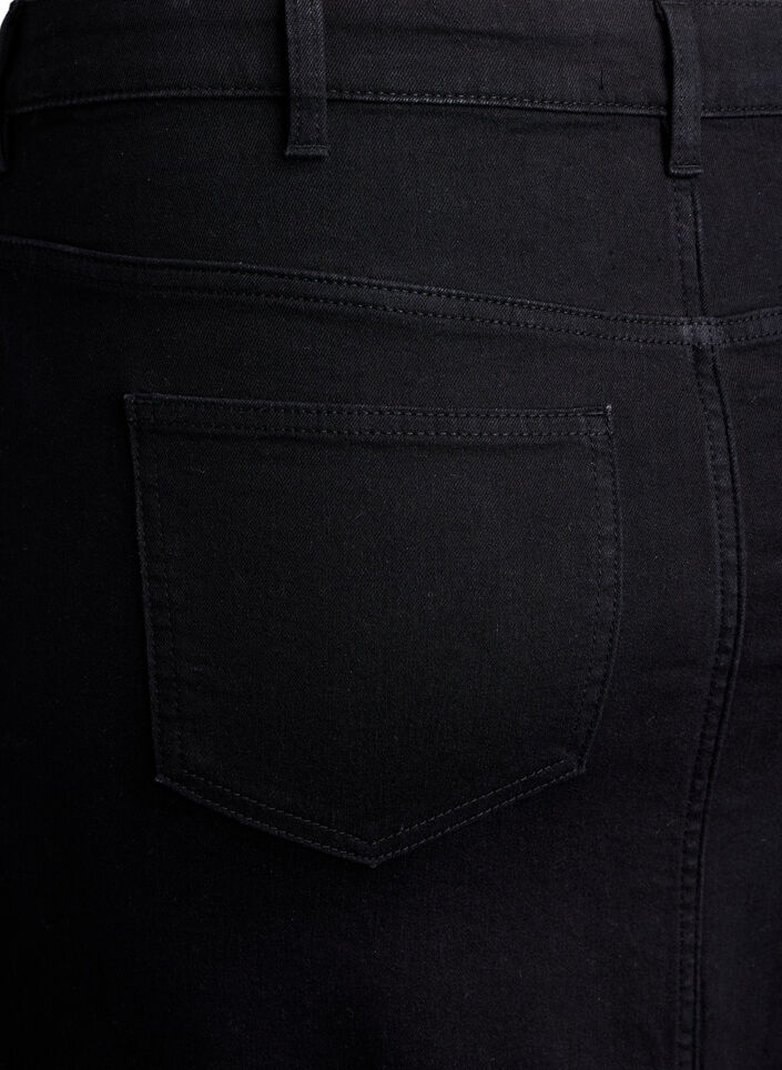 FLASH - Midilång denimkjol med en slits framtill, Svart, Packshot image number 3