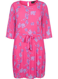 Plisserad klänning med mönster och knytband, Beetroot Purple AOP