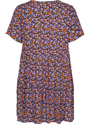 A-linjeformad viskosklänning med korta ärmar, Purple Ditsy Flower, Packshot image number 1
