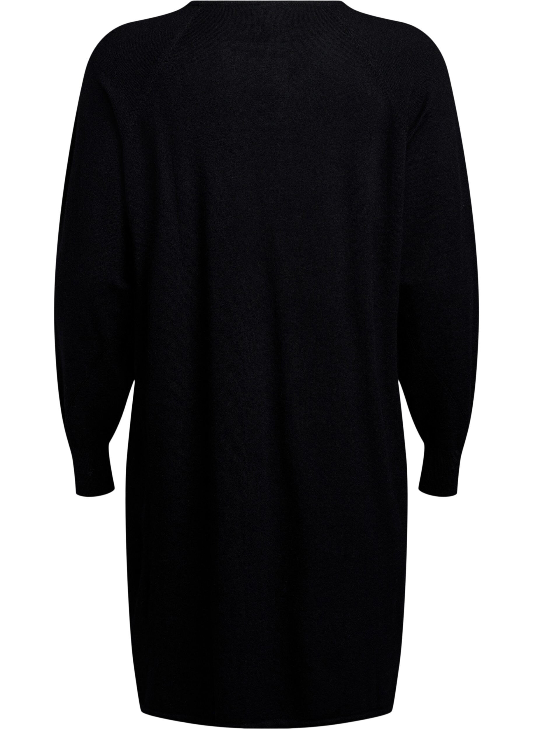 Zizzi Stickad kl&auml;nning med rund halsringning och stickat m&ouml;nster, Black, Packshot image number 1