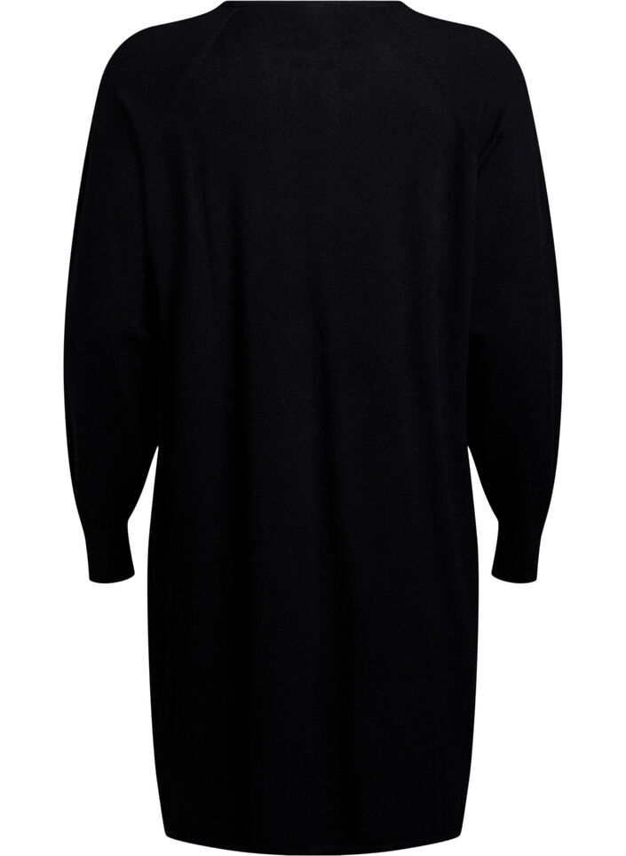 Stickad klänning med rund halsringning och stickat mönster, Black, Packshot image number 1