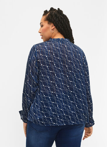 Långärmad blus med volanger och tryck, Dress Bl. Swirl AOP, Model image number 1