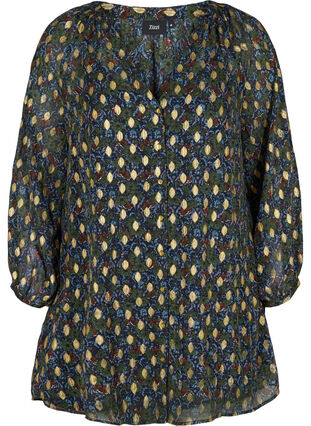 Mönstrad tunika med v-ringad hals och knappar, Flower AOP, Packshot image number 0