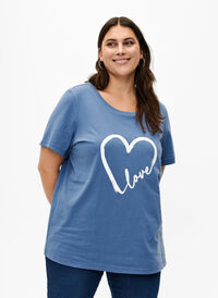 T-shirt i bomull med rund halsringning och tryck, Moonlight W.Heart L., Model