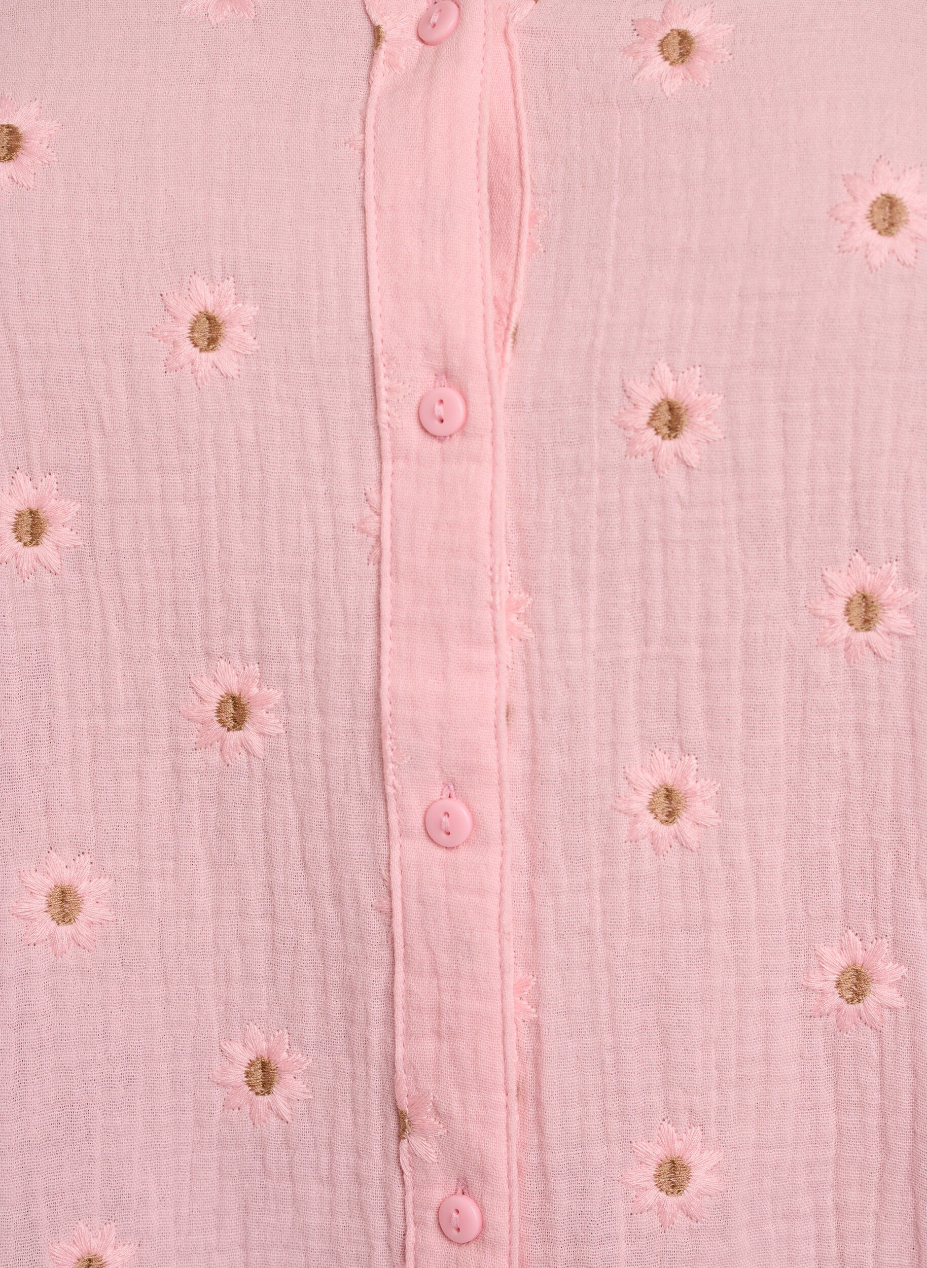 Zizzi L&aring;ng&auml;rmad blus i bomullsmuslin med broderade motiv, Rosa, Packshot image number 2