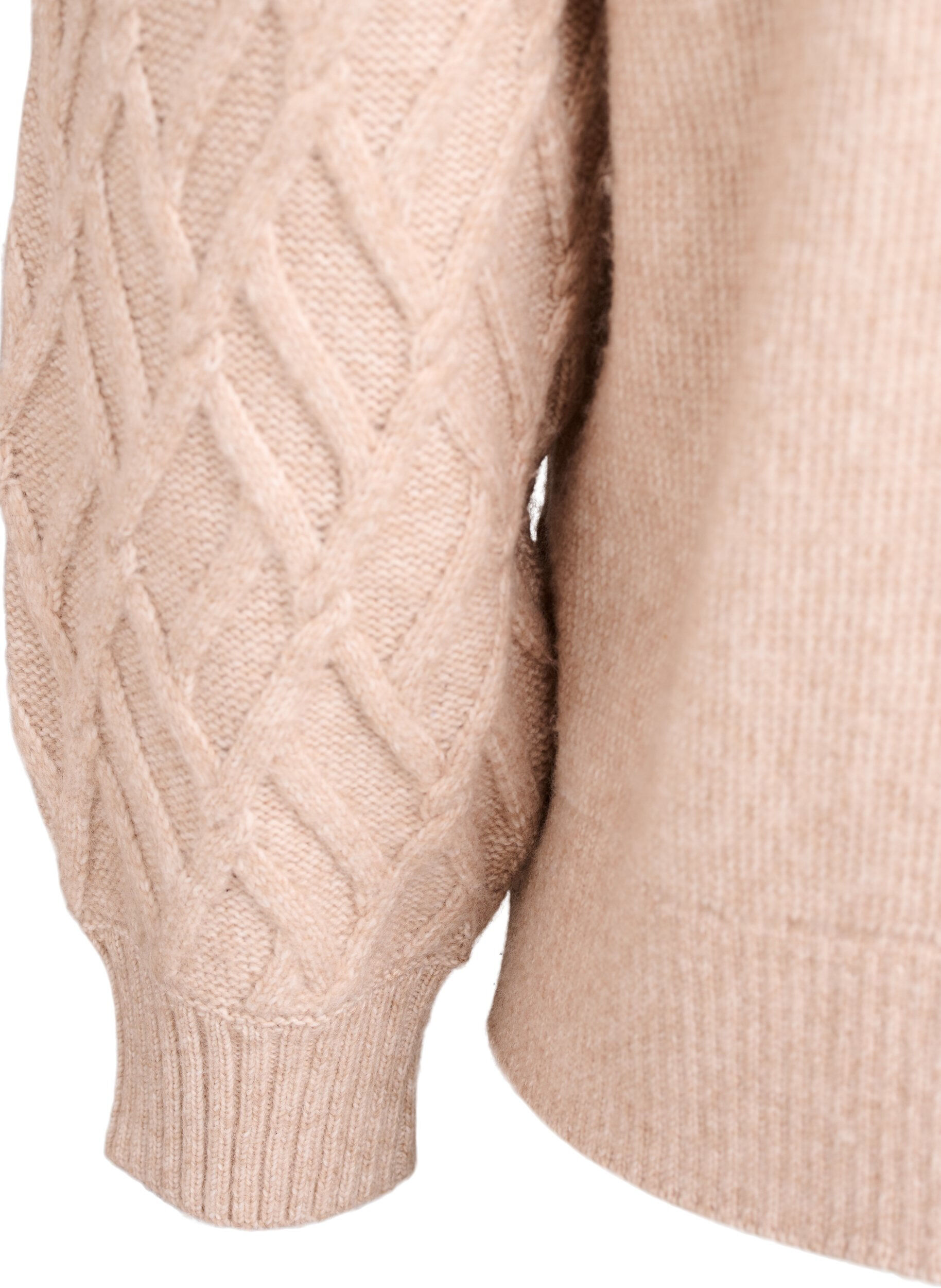 Zizzi Kabelstickad kofta med p&auml;rlknappar, Beige, Packshot image number 3