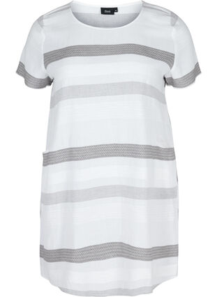 Randig klänning med korta ärmar, White Stripe, Packshot image number 0