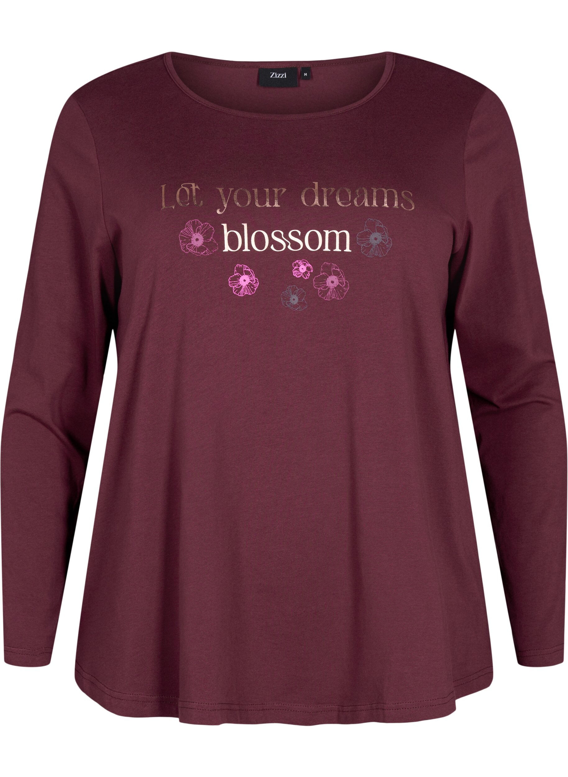 Zizzi Nattskjorta i bomull med textm&ouml;nster, R&ouml;d, Packshot image number 0