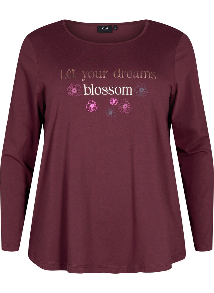 Nattskjorta i bomull med textmönster, Röd, Packshot image number 0