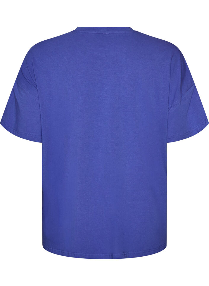 T-shirt i ekologisk bomull med ett litet motiv framtill, Bl&aring;, Packshot image number 1