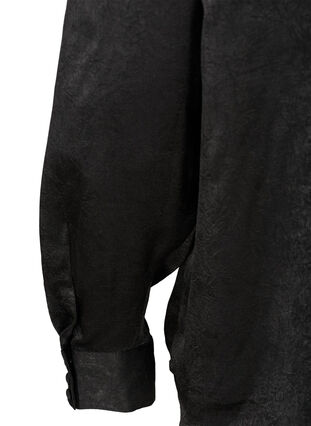 Skjorta med struktur och långa puffärmar, Black, Packshot image number 3