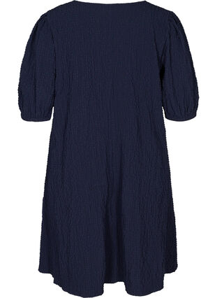 A-linjeformad klänning med struktur och puffärmar, Evening Blue, Packshot image number 1