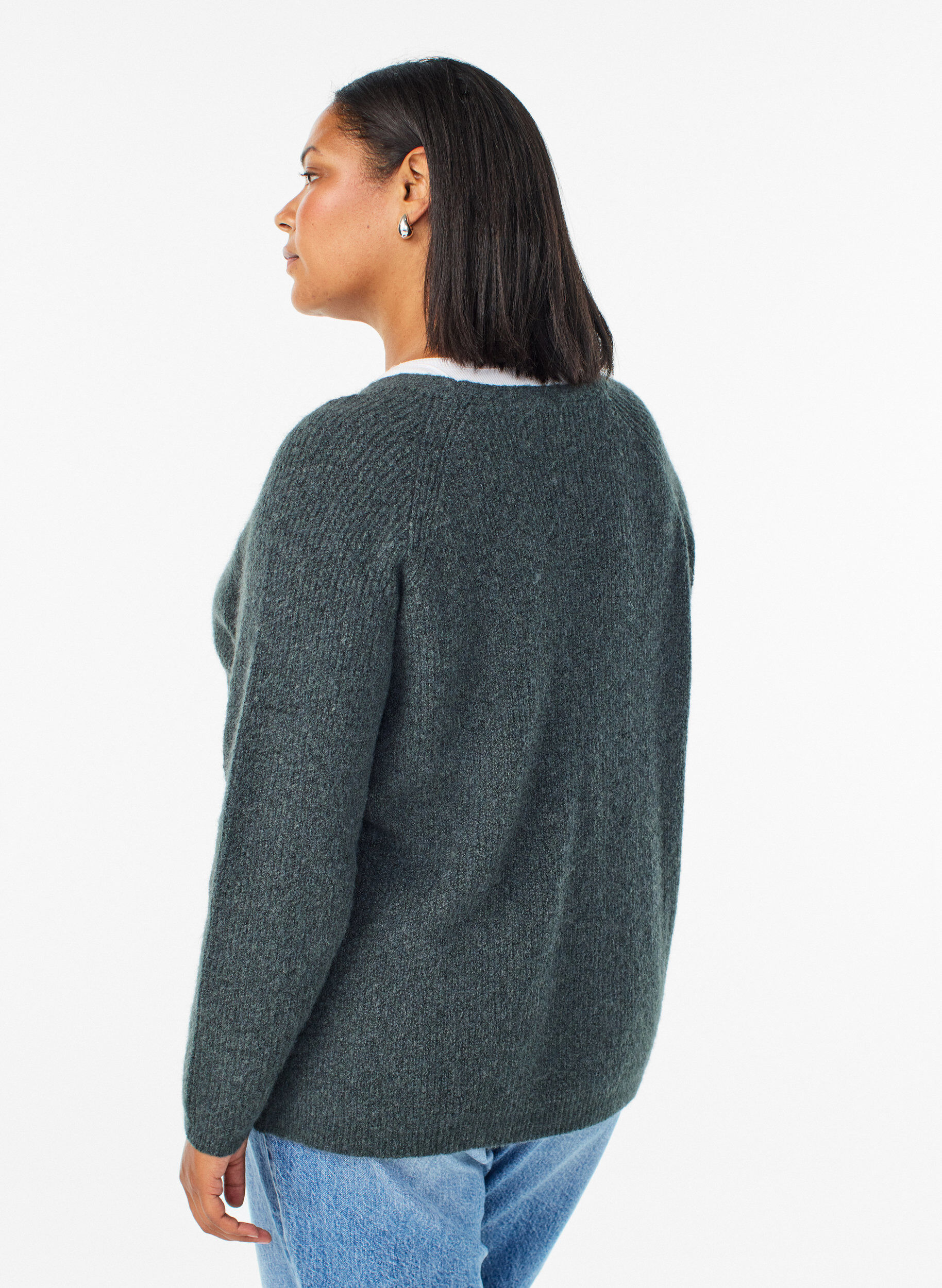 ZizziStickad blus med v-ringning och raglan&auml;rm, Gr&ouml;n, Model image number 2