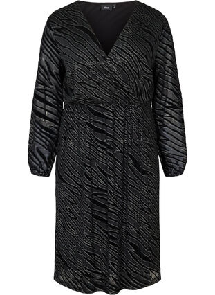 Mönstrad klänning med glitter och v-ringning, Black w Glitter, Packshot image number 0
