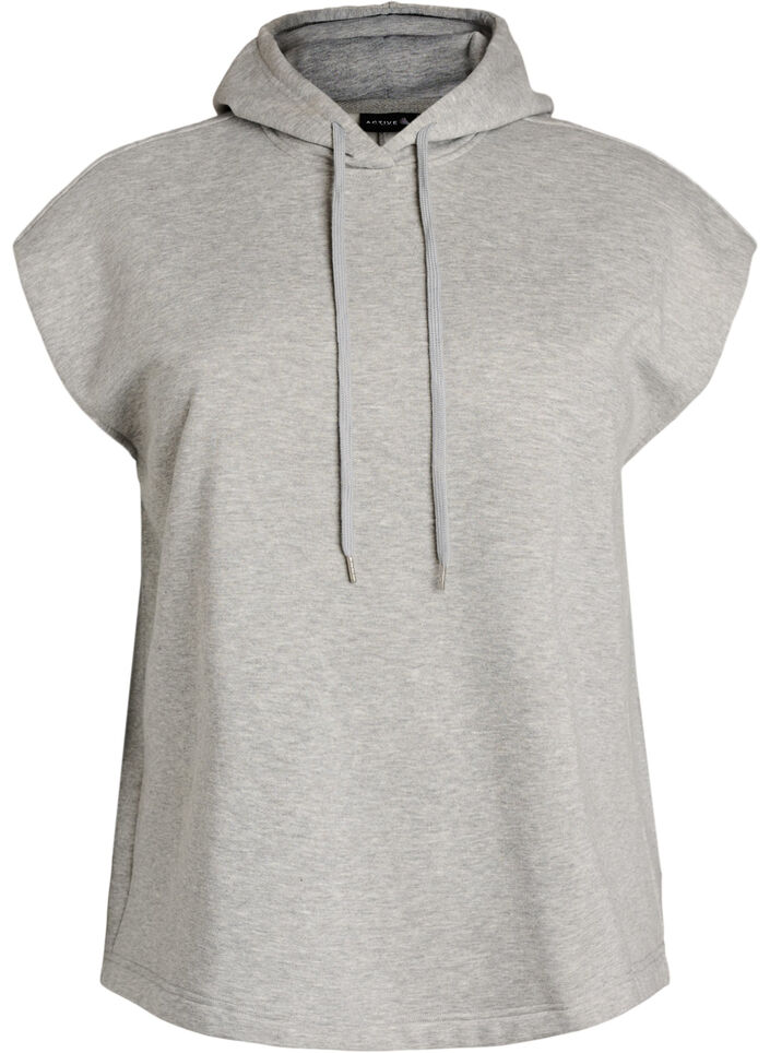 Sweatv&auml;st med huva och axelvaddar, Gr&aring;, Packshot image number 0