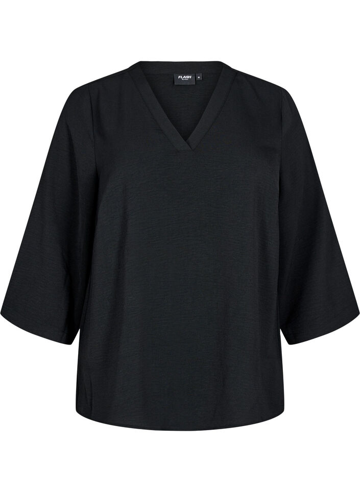 Blus med 3/4-&auml;rm, Svart, Packshot image number 0