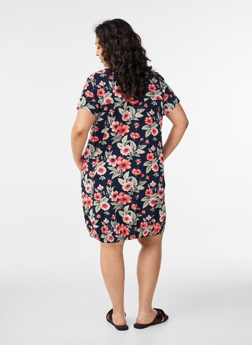 Kort&auml;rmad bomullskl&auml;nning med tryck, Bl&aring;, Model image number 2