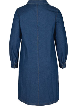 Denimklänning med slits och v-ringning, Blue denim, Packshot image number 1